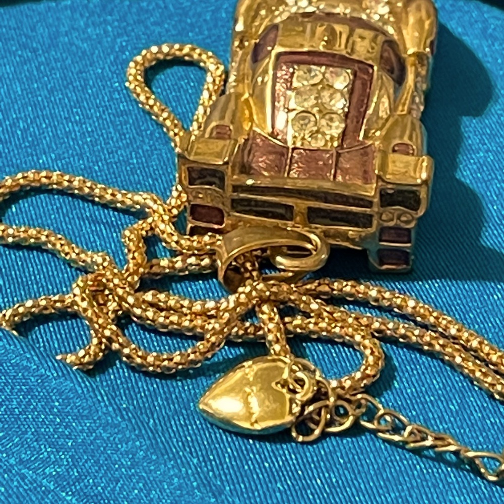 Crystal car charm necklace metallic gold BJ rare - Picture 2 of 6